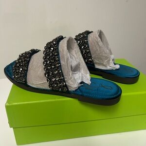 Sam Edelman Embellished Slide Sandals Teal Rhinestone Size 5 NEW